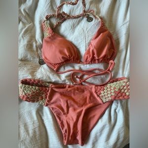 Luli Fama coral/ sparkly light gold  XS bikini/ bottom